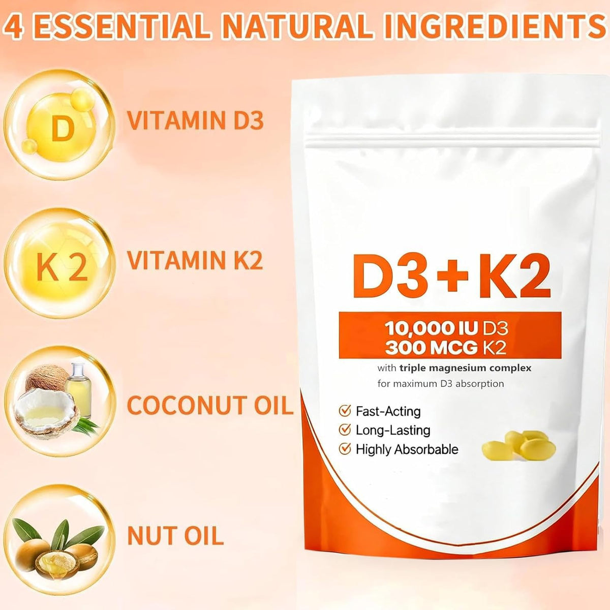 true nutra D3 K2 10 000 UI Complément avec huile de coco