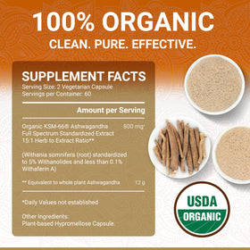 True Veda Ashwagandha KSM-66 Bio 60 capsules sur fond neutre