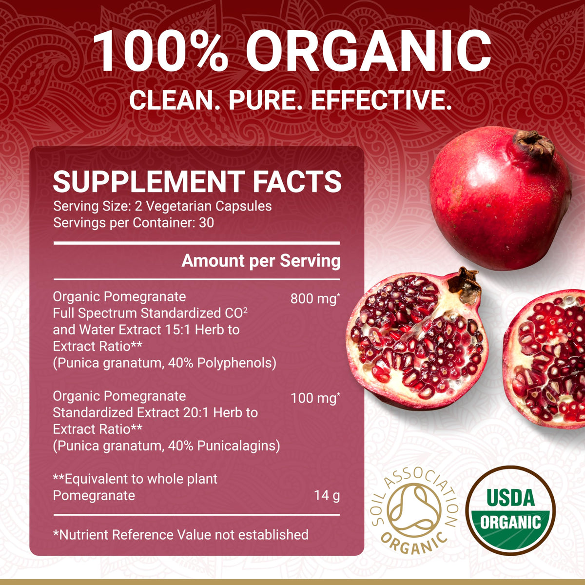 True Veda extrait de grenade bio 450mg sur fond neutre