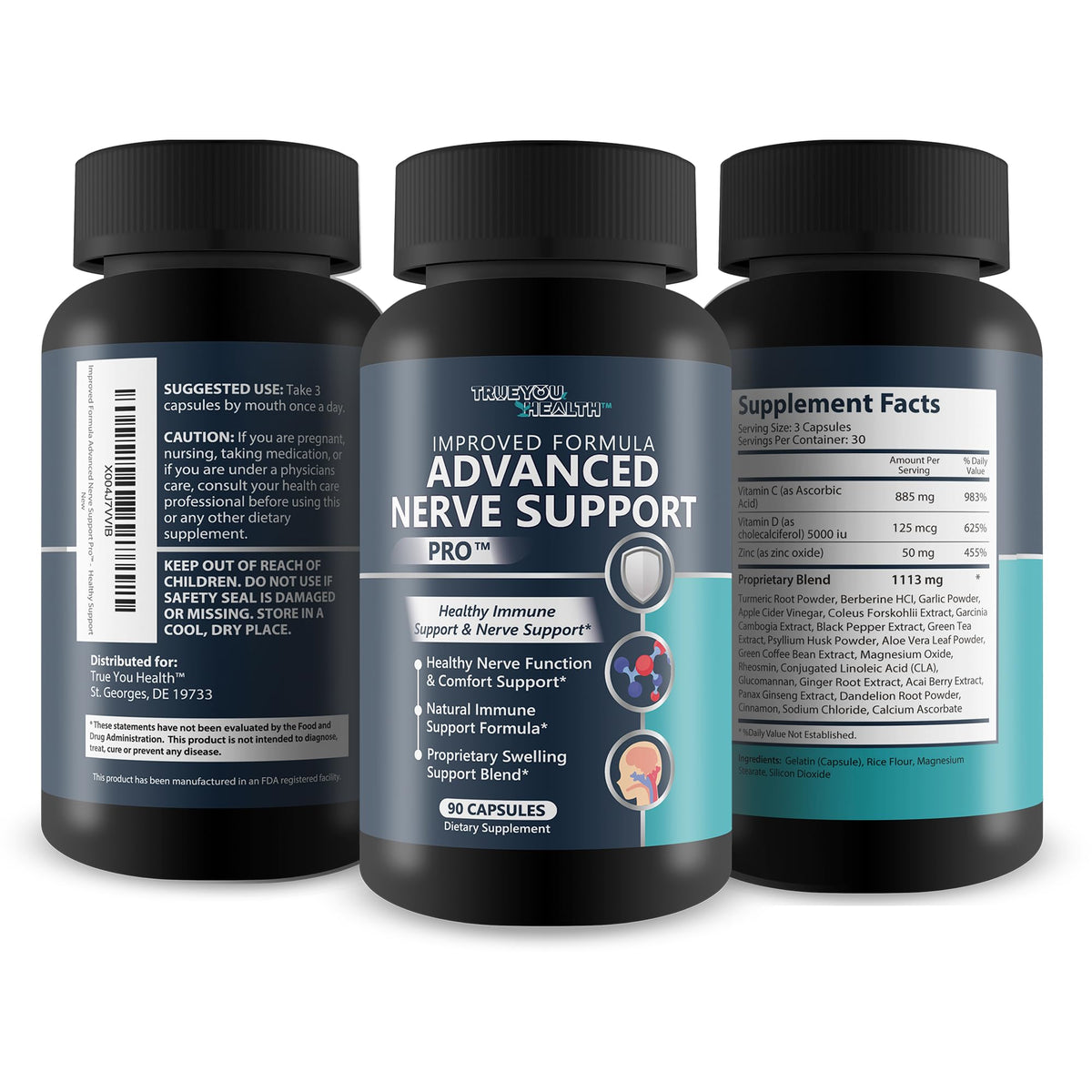 True You Health Advanced Nerve Support Pro étiquette avec informations nutritionnelles