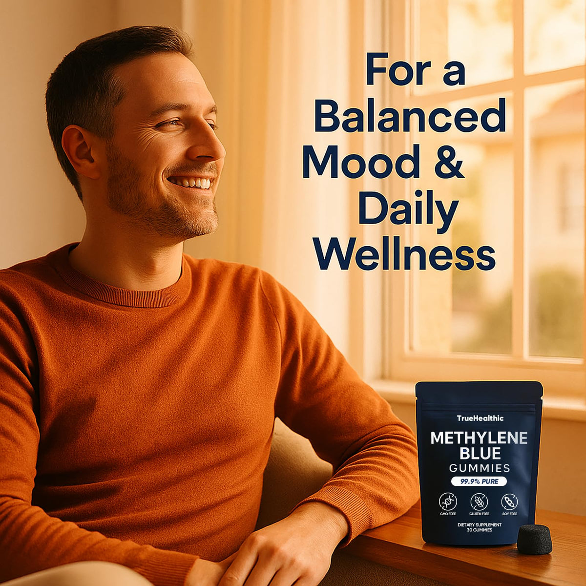 TRUEHEALTHIC Gummies Methylene Blue 5mg présentation sur une table