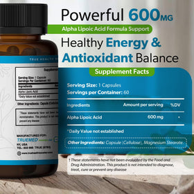 TRUEMED Acide Alpha-Lipoïque 600 mg capsules dans une main