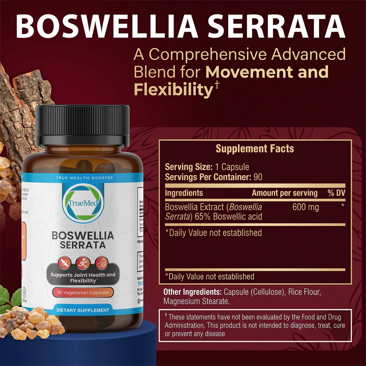 TRUEMED Boswellia Serrata bottle with capsules visible