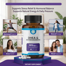 TRUEMED DHEA & Ashwagandha 385mg 60 capsules végétales sur fond blanc