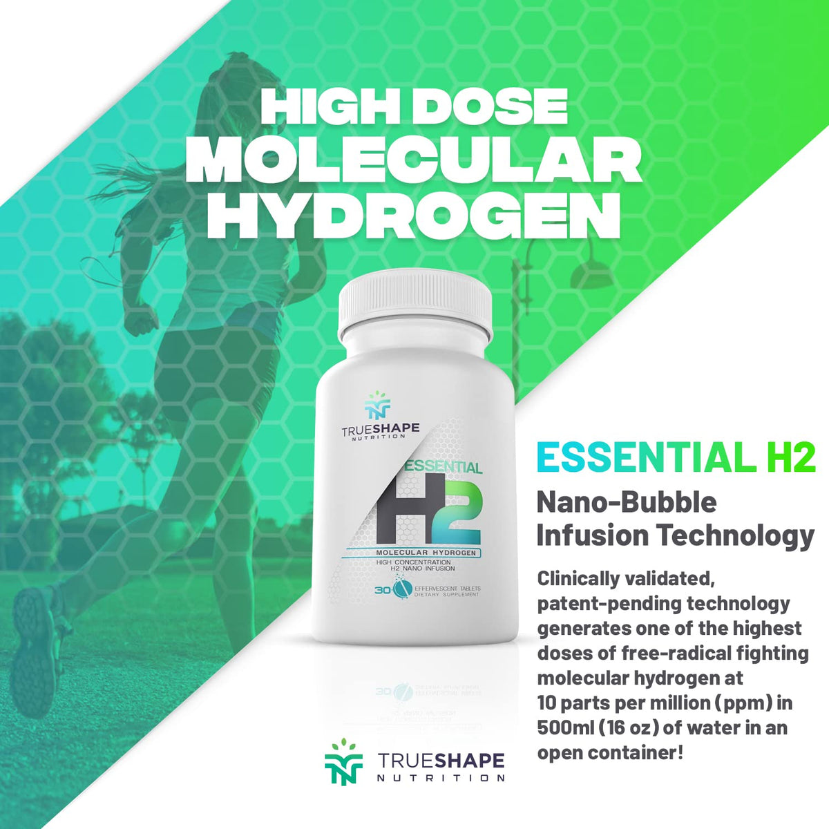 TrueShape Nutrition Tablettes H2 sur un fond blanc