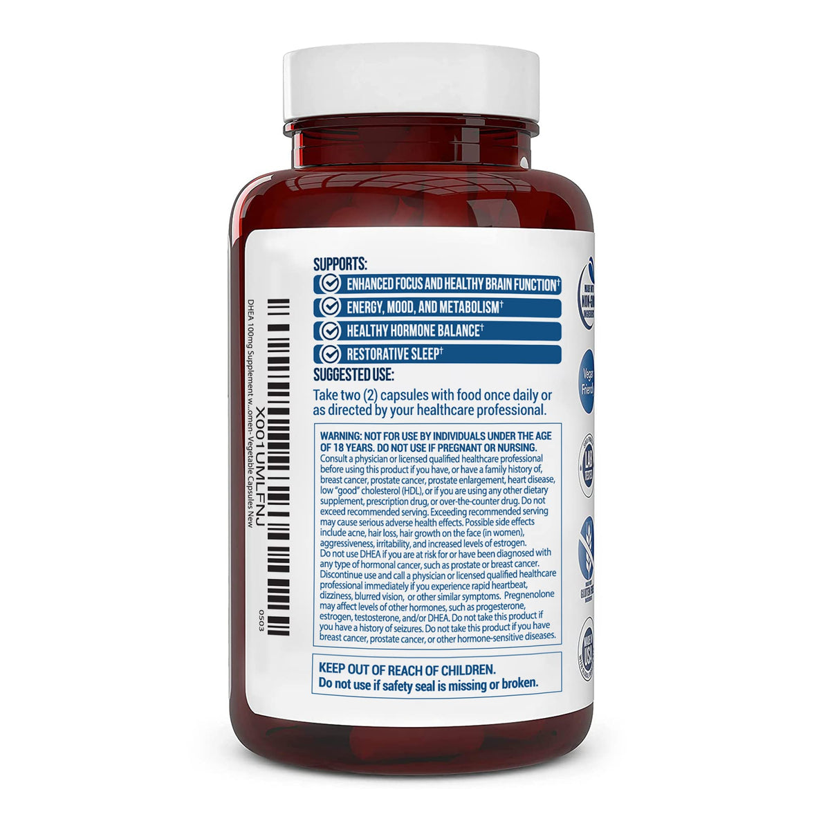 Truevantage Nutrition DHEA capsules on a wooden table