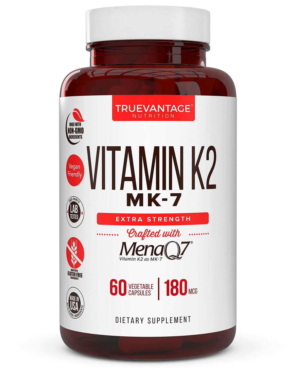 Truevantage Nutrition Vitamine K2 MK-7 180 mcg Capsule Végétale, face avant