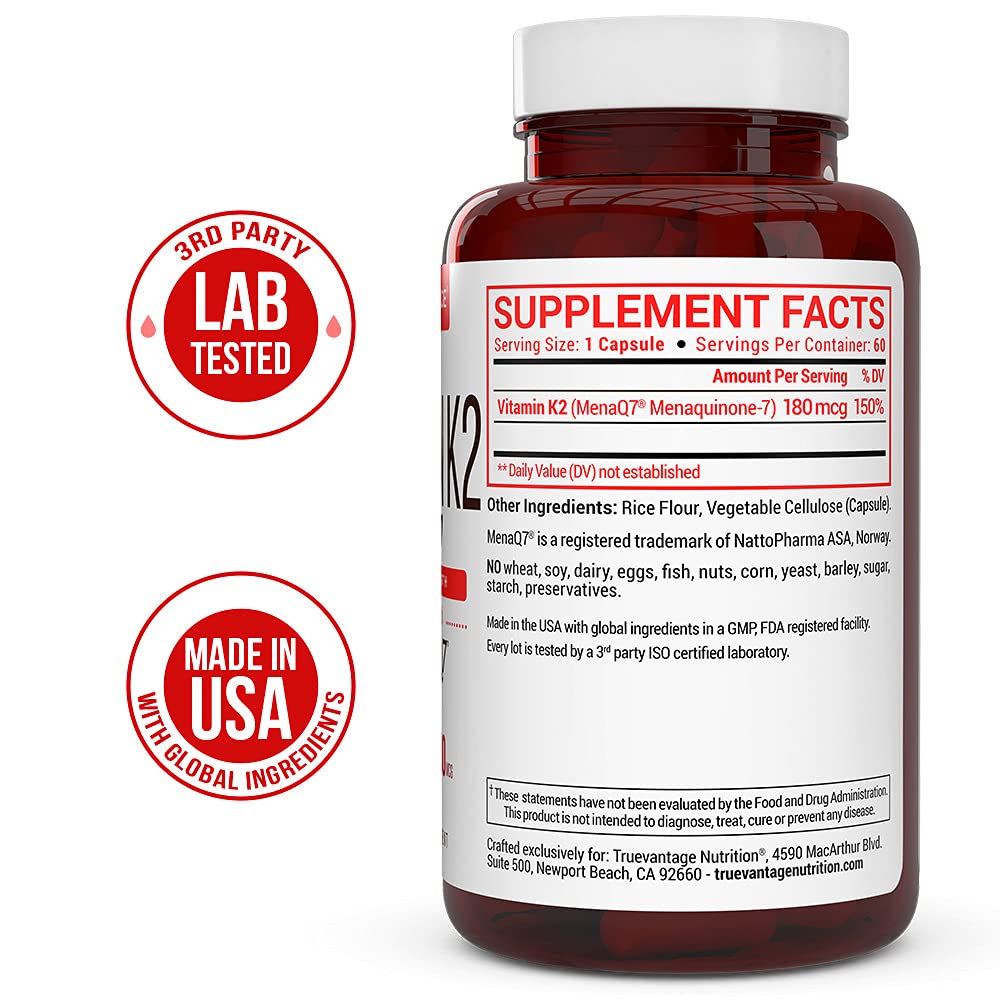 Truevantage Nutrition Vitamine K2 MK-7 180 mcg, vue latérale de la boîte