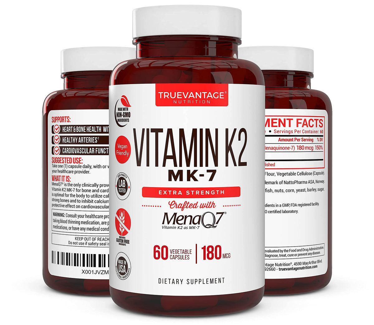 Truevantage Nutrition Vitamine K2 MK-7, arrière de l'emballage