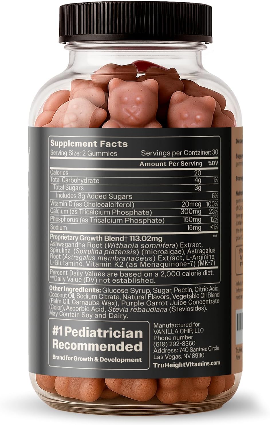 TruHeight Gummies de Croissance - vue arrière avec ingrédients