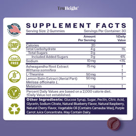 TruHeight Gummies de Sommeil, ingrédients clés sur l'emballage