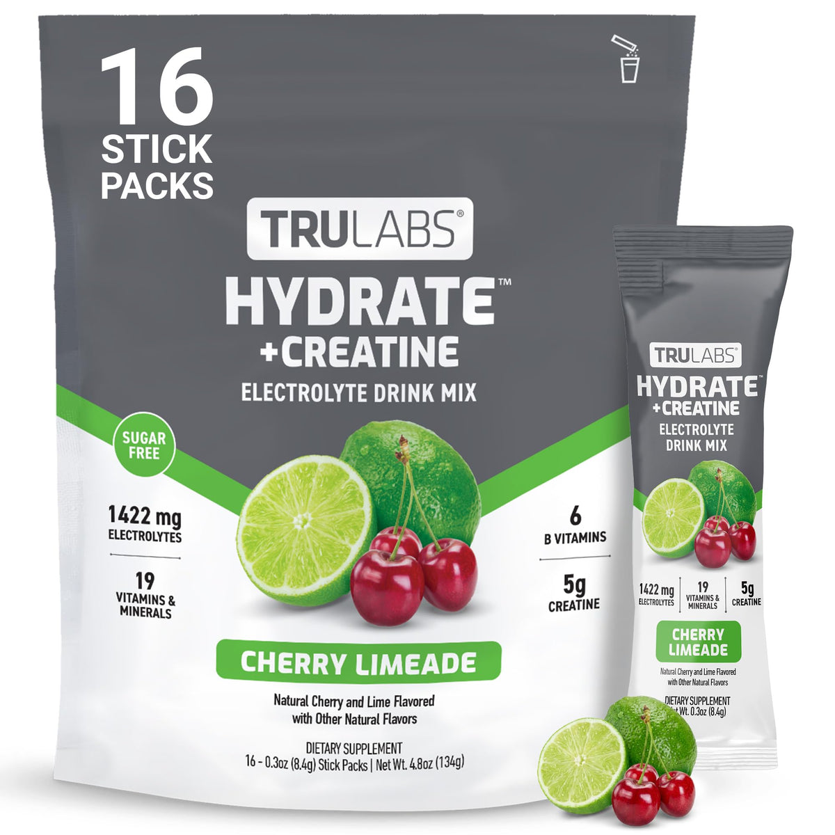 TRULABS Hydrate + Creatine sachets avec saveur cerise limeade