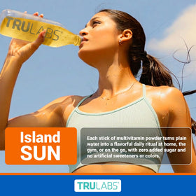TRULABS Mélange de Multivitamines Saveur Island Sun ingrédients sur l'emballage