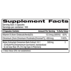 TruNature Cinsulin 500 mg flacon arrière vue avec ingrédients