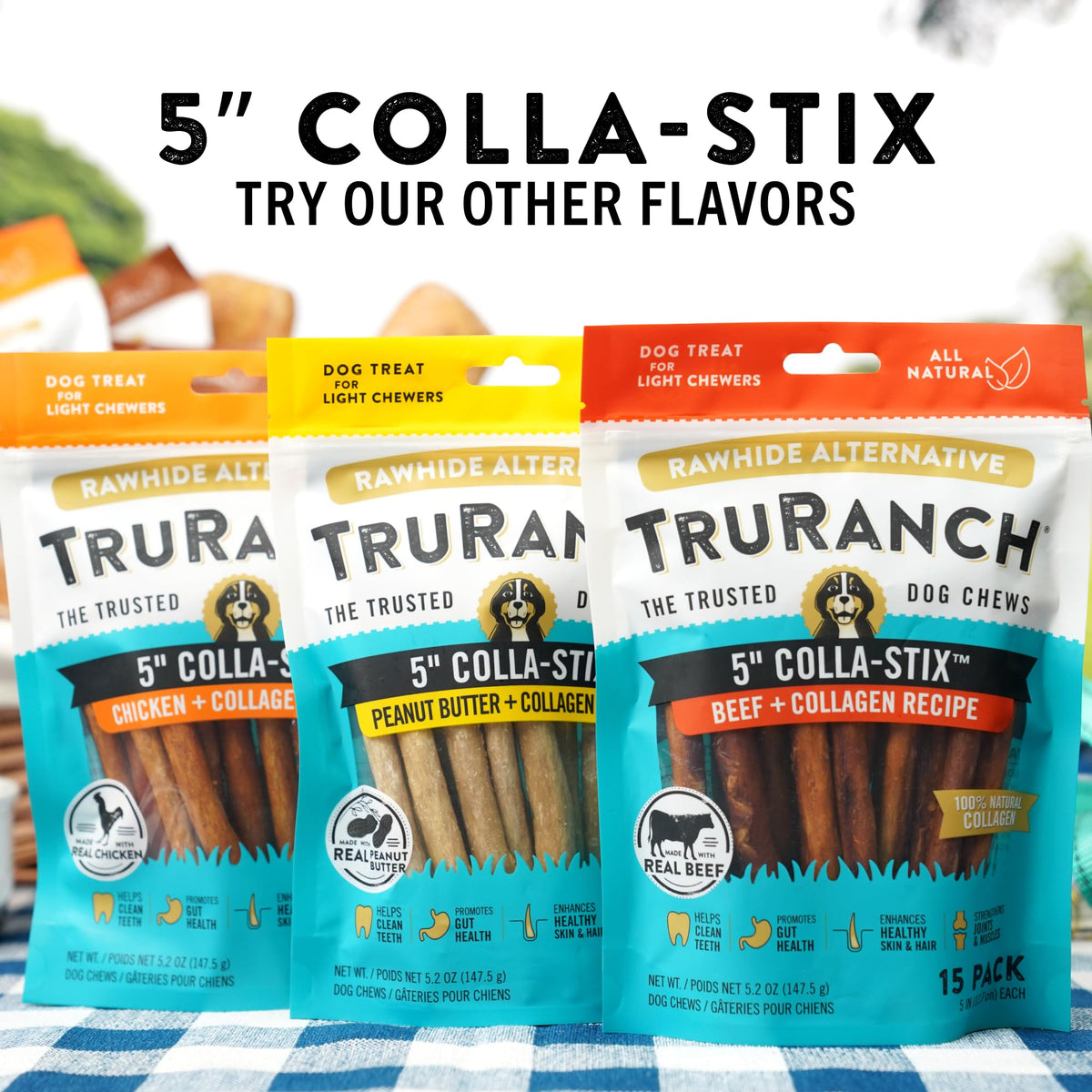 TRURANCH Collagen Sticks bâton de collagène sur une surface en bois