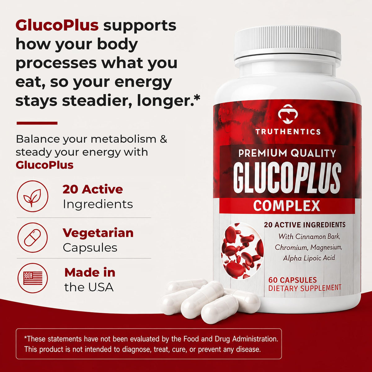 TRUTHENTICS GlucoPlus bouteille sur fond blanc