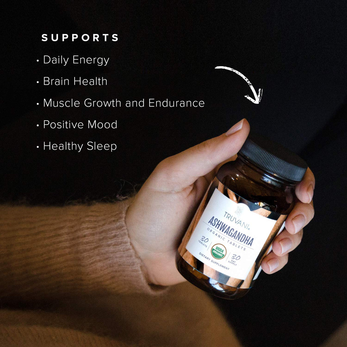 Truvani Ashwagandha Bio étiquette avec ingrédients