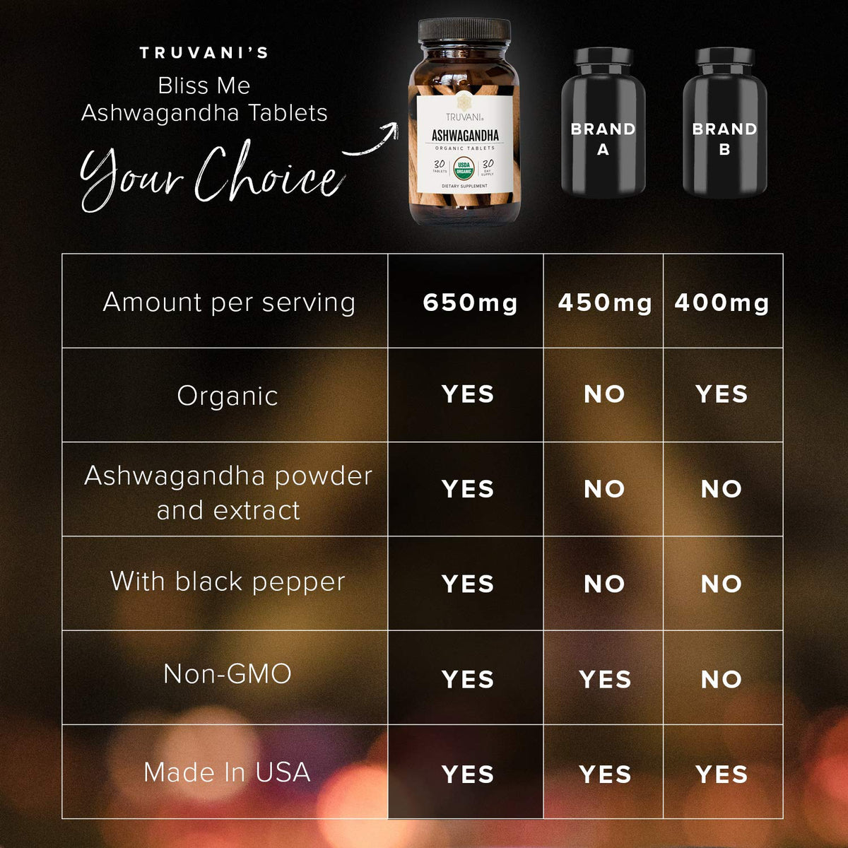 Truvani Ashwagandha Bio flacon sur une table