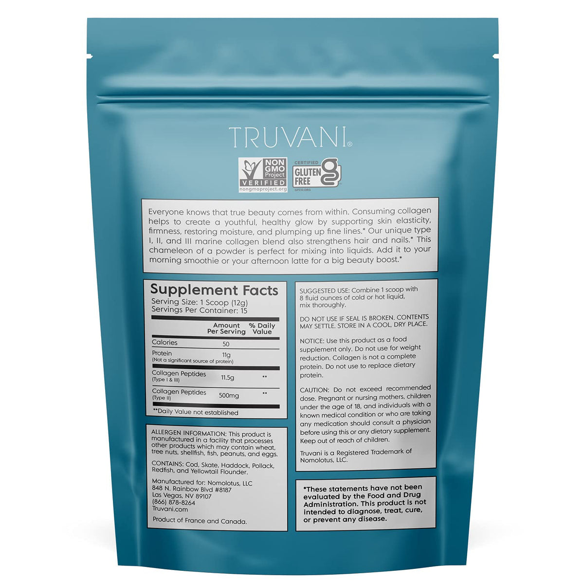 Truvani Collagène Marin Hydrolysé 200g en poudre dans une cuillère