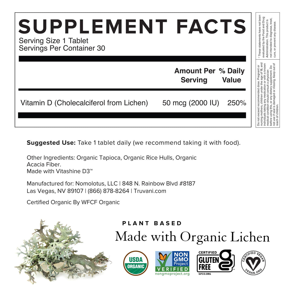 Truvani Vitamine D3 comprimés sur fond blanc
