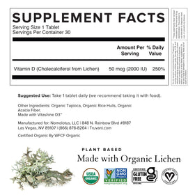 Truvani Vitamine D3 comprimés sur fond blanc