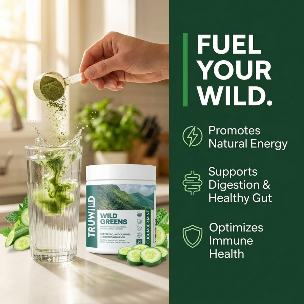 TruWild Poudre de Concombre Superfood 299g avec cuillère