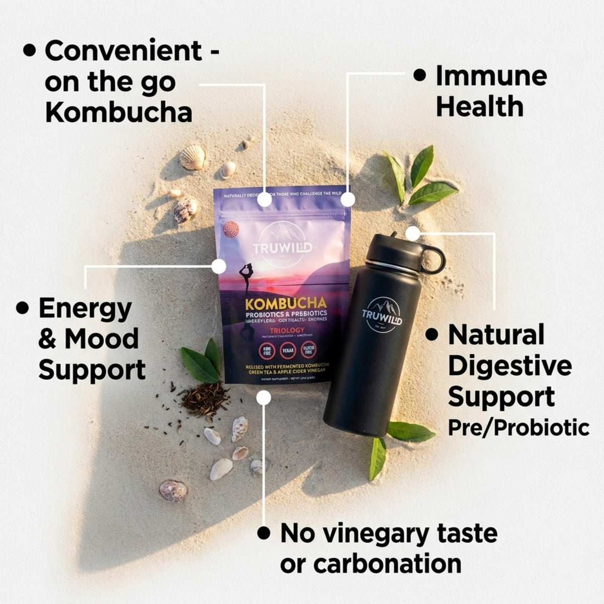 TruWild Poudre de Kombucha Naturelle mélange dans un verre