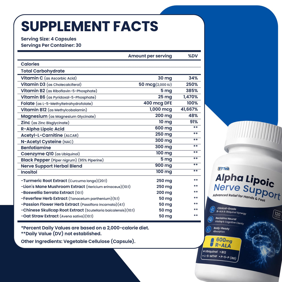 TTTea Acide Alpha-Lipoïque 600mg gélules avec ingrédients