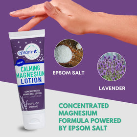 Tube de lotion magnésium apaisante EPSOM-IT sur une surface plane