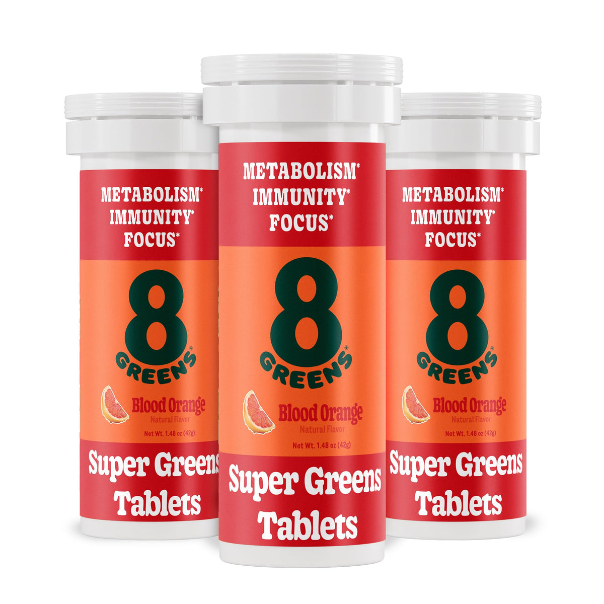Tube de tablettes effervescentes 8G Supergreens saveur orange sanguine