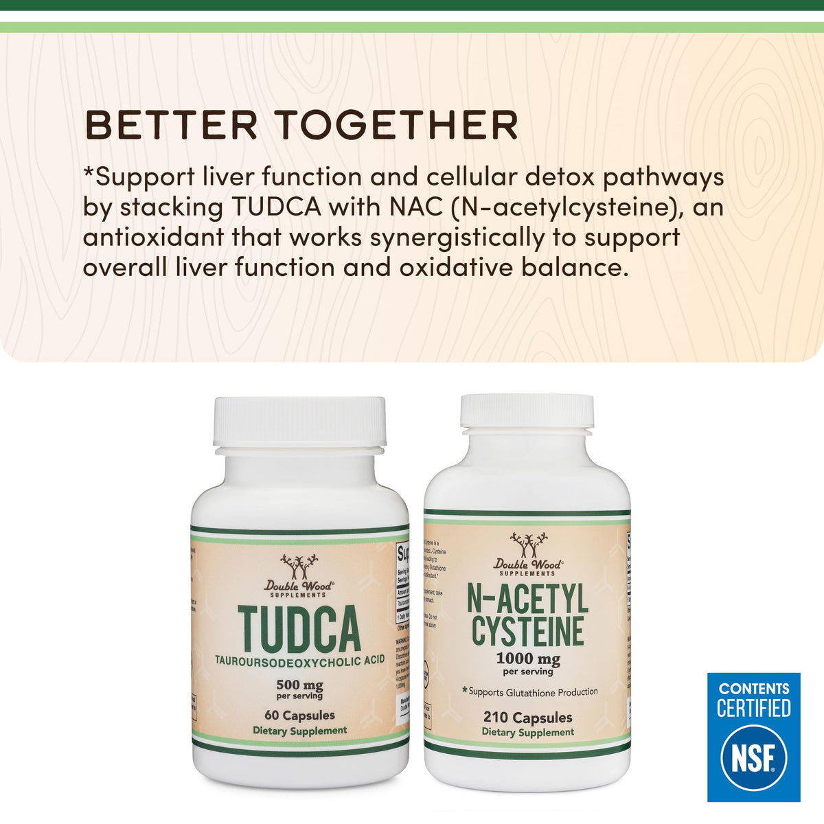 TUDCA 500mg Double Wood Supplements, vue de côté