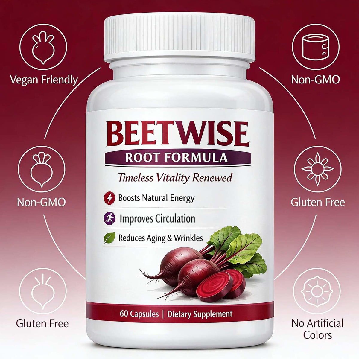 Tufonra Complément Alimentaire Racine de Betterave Bio 60 gélules sur fond blanc