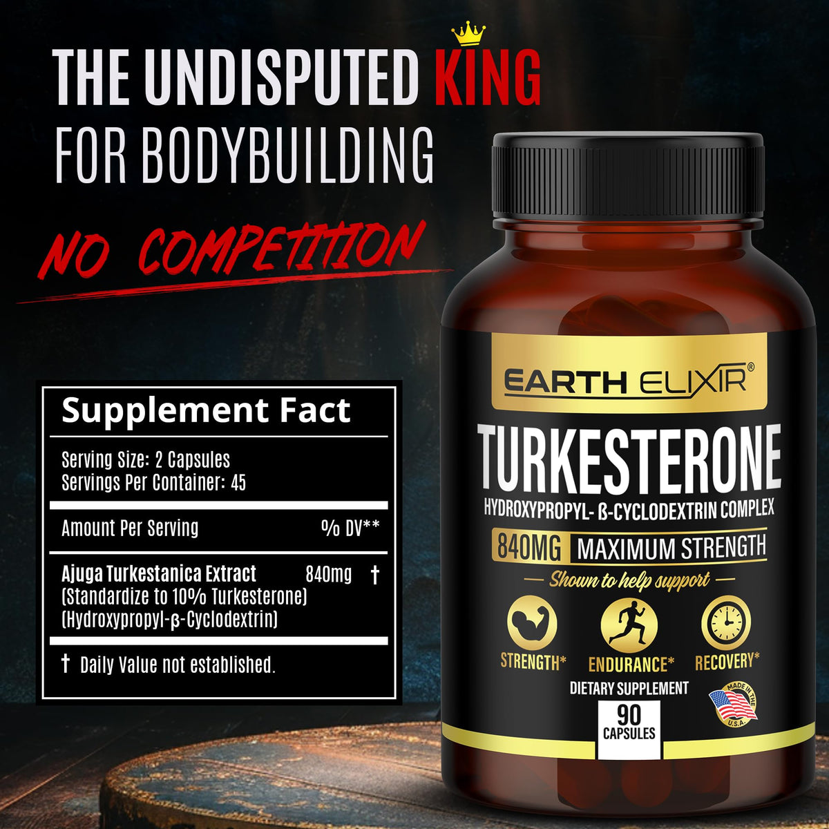 Turkesterone 840 mg Earth Elixir - Flacon arrière avec ingrédients