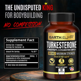 Turkesterone 840 mg Earth Elixir - Flacon arrière avec ingrédients