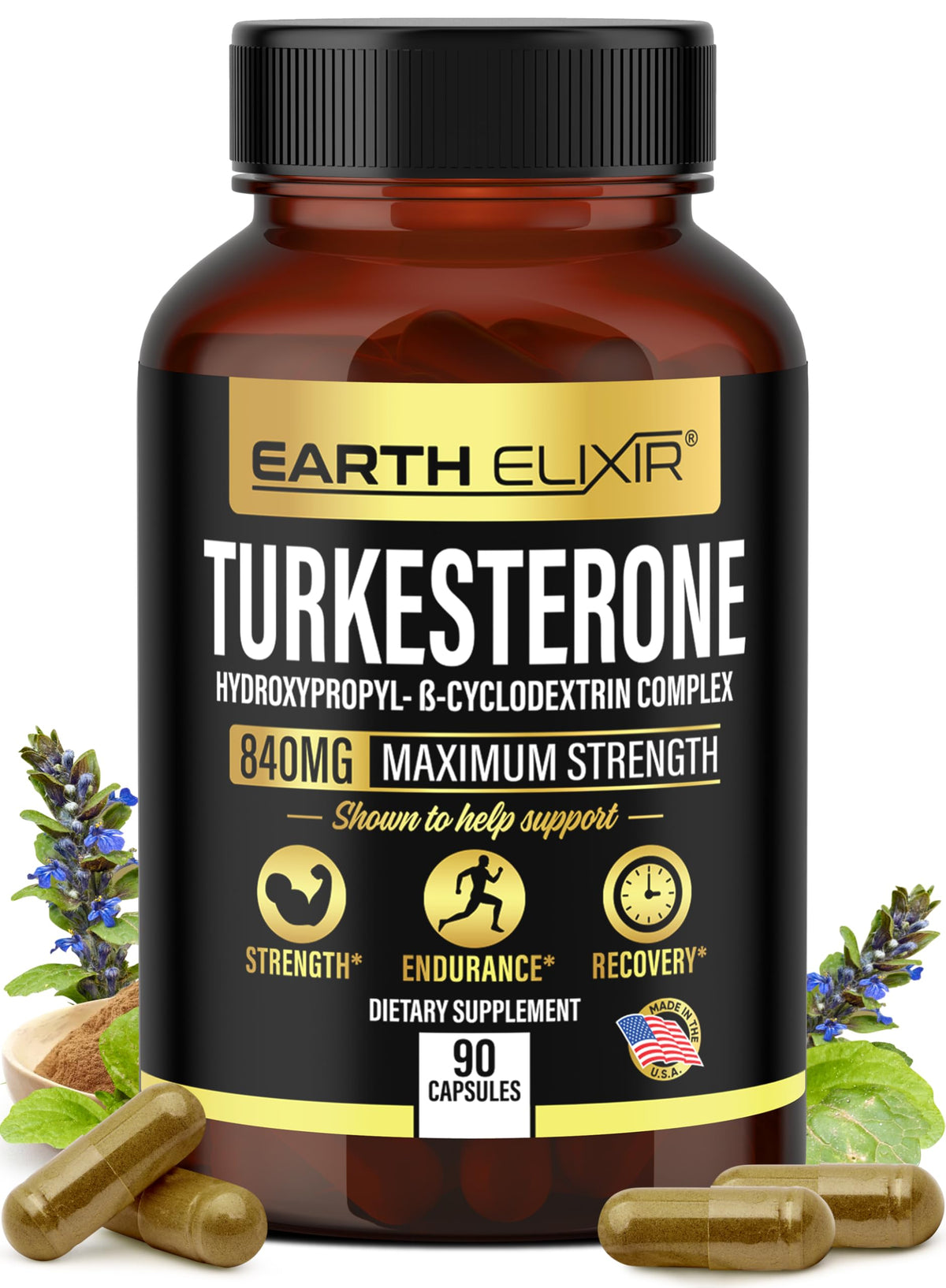 Turkesterone 840 mg Earth Elixir - Flacon avant avec étiquette