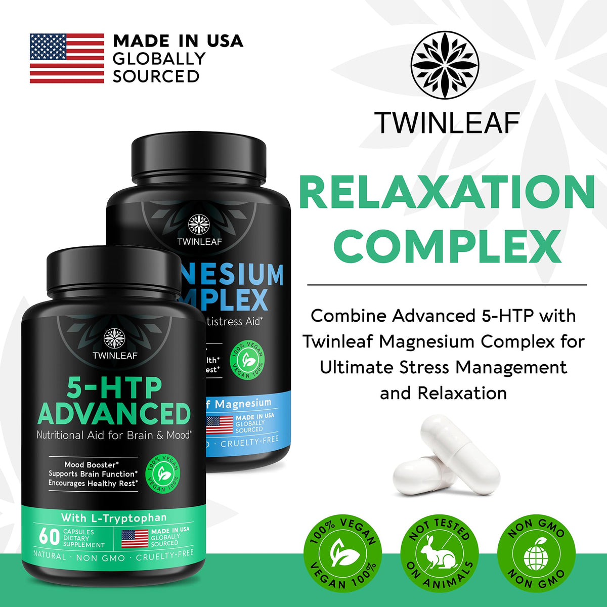 TWINLEAF NUTRITION 5-HTP 400mg présentation sur fond neutre