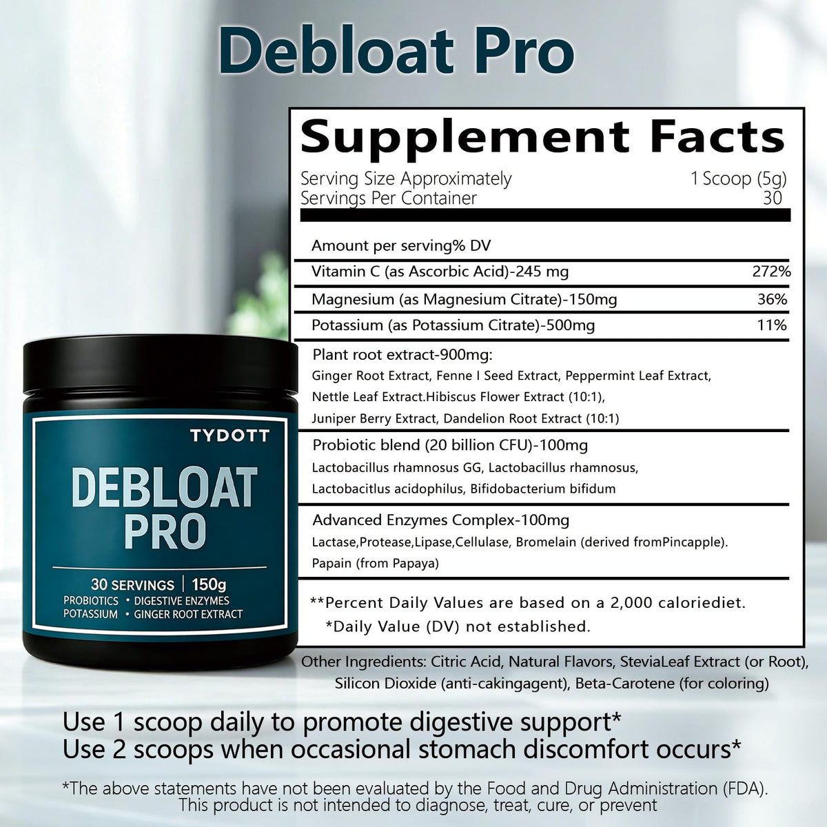 TYDOTT Debloat Pro Poudre Probiotique 209g avec cuillère doseuse