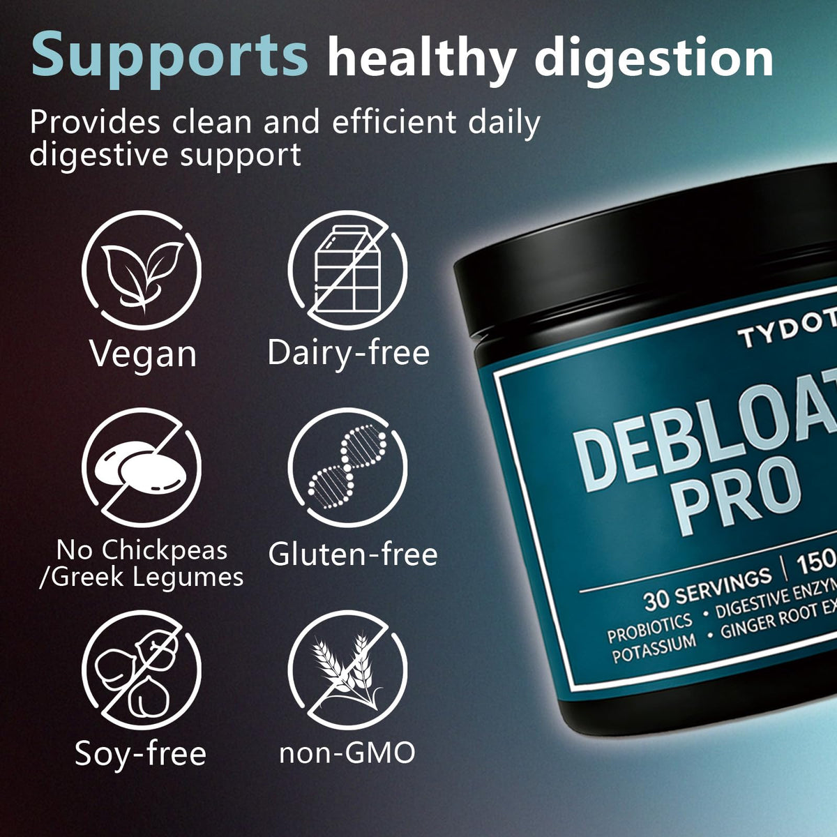 TYDOTT Debloat Pro Poudre Probiotique 209g mélange dans un verre
