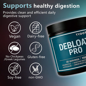TYDOTT Debloat Pro Poudre Probiotique 209g mélange dans un verre