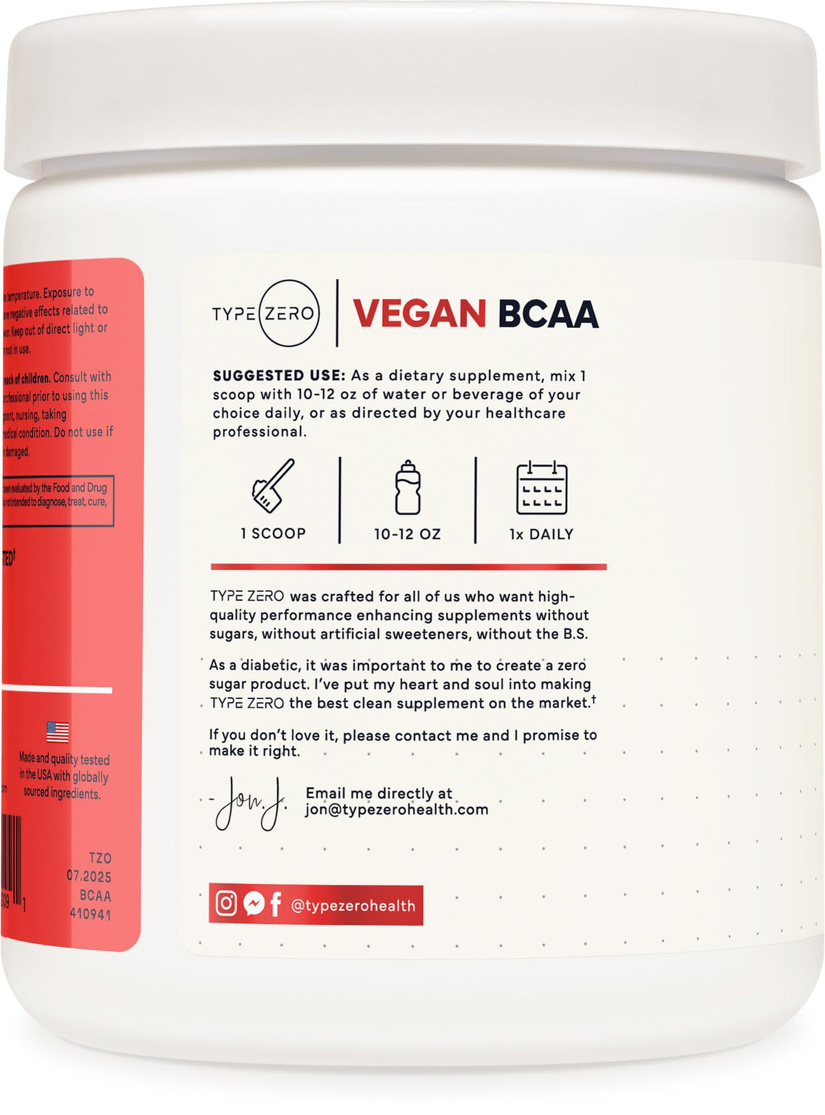 Type Zero BCAA Vegan 399g côté avec cuillère incluse