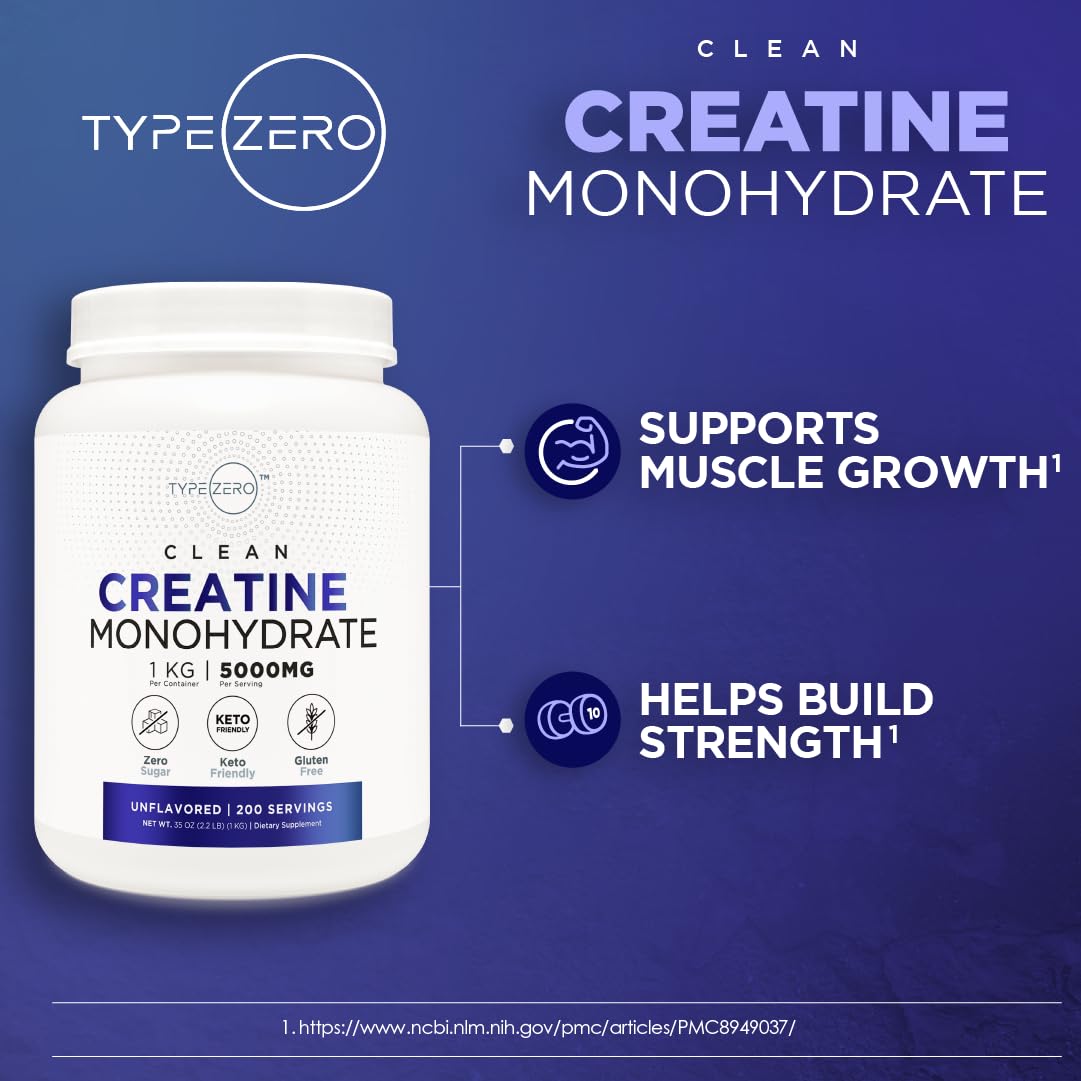 Type Zero Créatine Monohydrate 1 KG étiquette détaillant les ingrédients