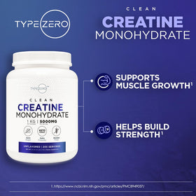 Type Zero Créatine Monohydrate 1 KG étiquette détaillant les ingrédients