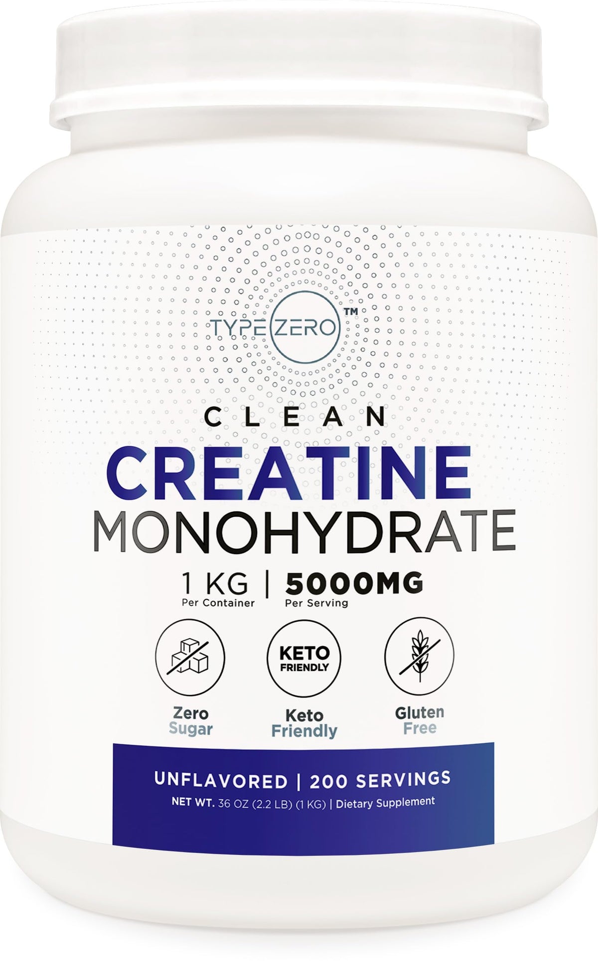 Type Zero Créatine Monohydrate 1 KG pot vue de face