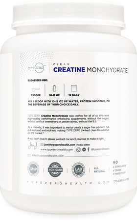 Type Zero Créatine Monohydrate 1 KG vue de côté