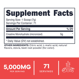 Type Zero créatine monohydrate 500g avec une cuillère à mesurer