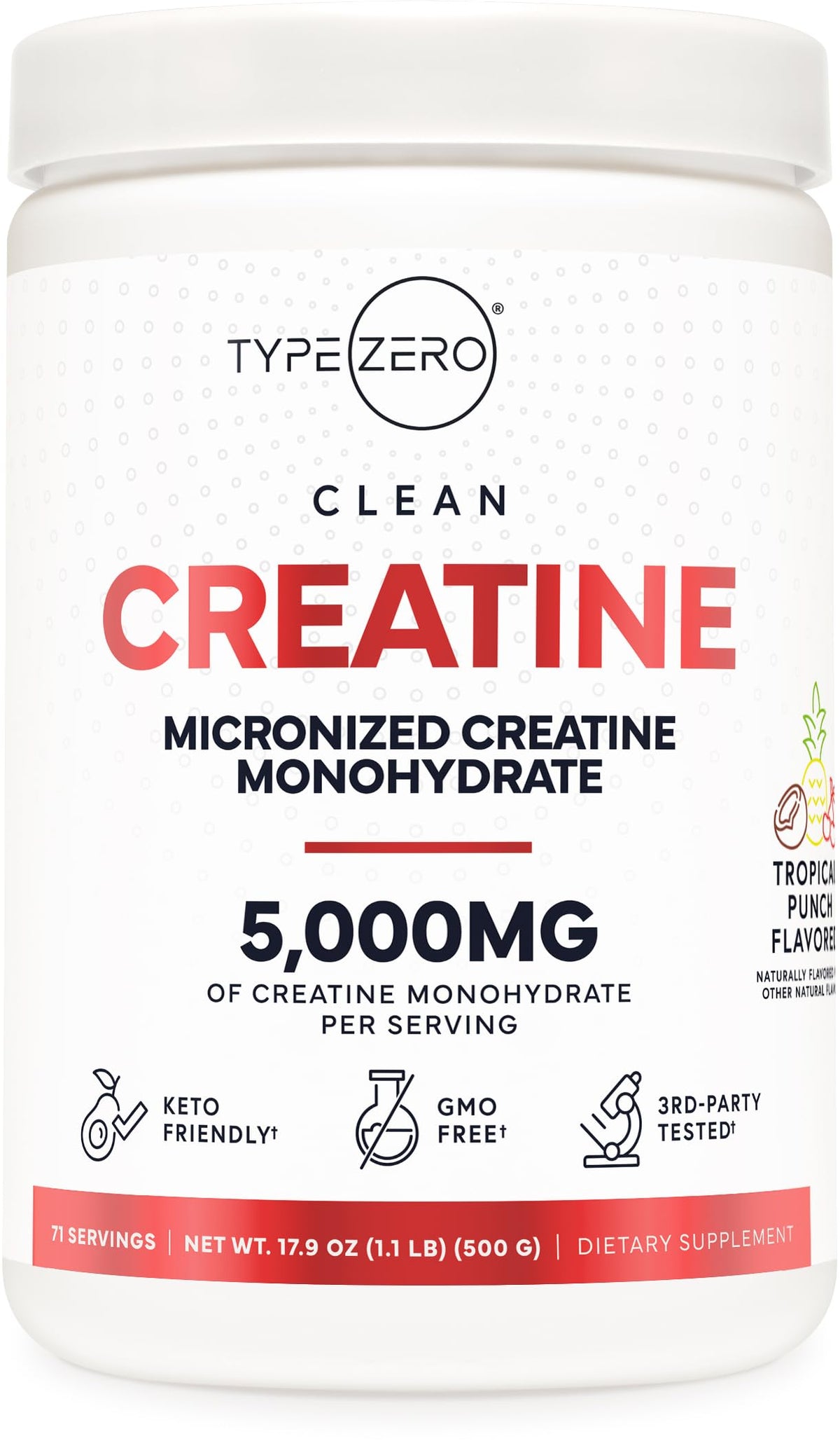 Type Zero créatine monohydrate poudre 500g devant un fond blanc