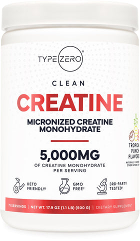 Type Zero créatine monohydrate poudre 500g devant un fond blanc