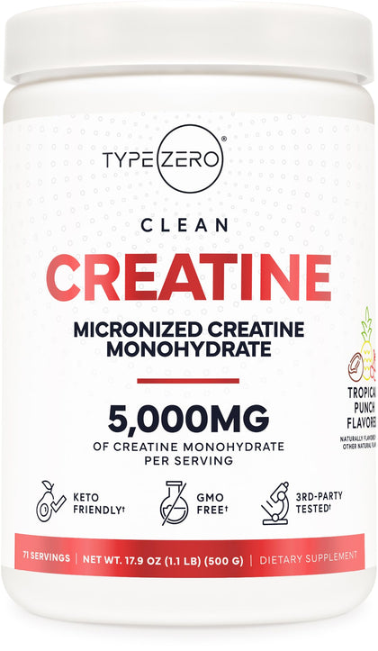 Type Zero créatine monohydrate poudre 500g devant un fond blanc
