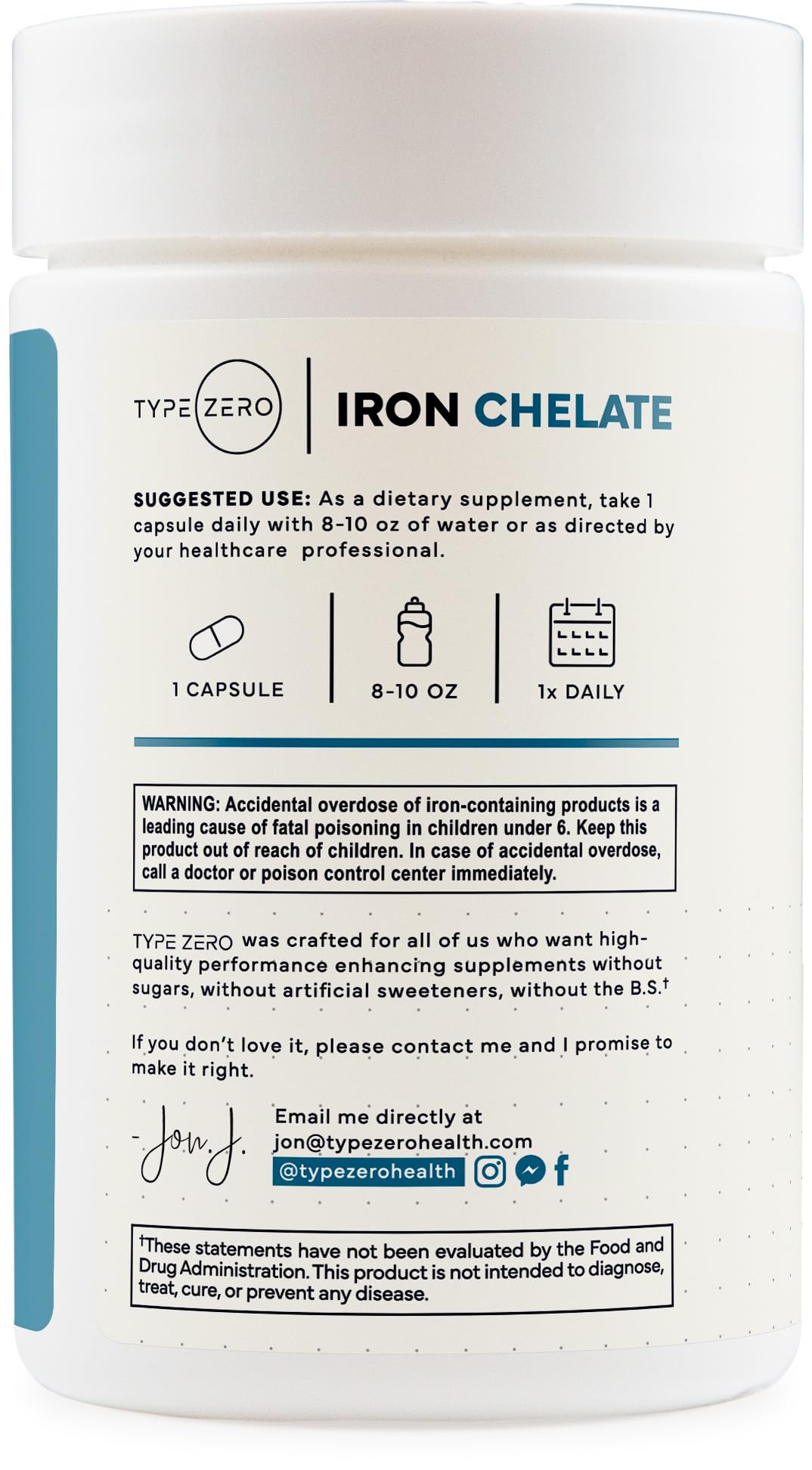 Type Zero Fer Chélaté 18 mg, emballage avec dimensions