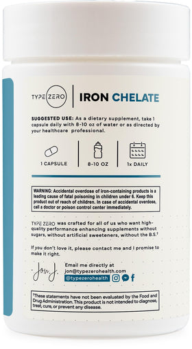 Type Zero Fer Chélaté 18 mg, emballage avec dimensions